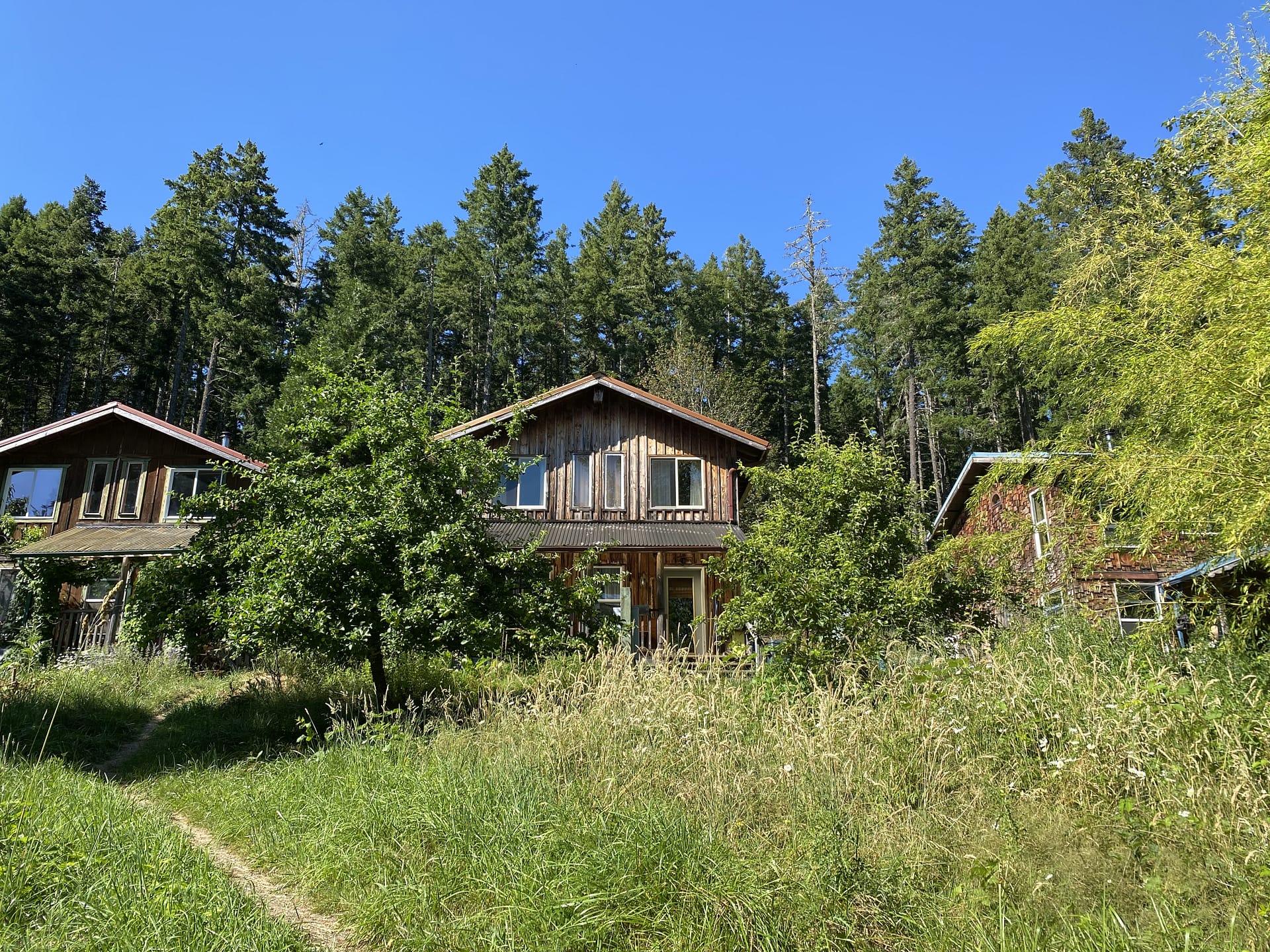 Three residential sites for the Leadership Incubator Program, constructed with wood from the campus.